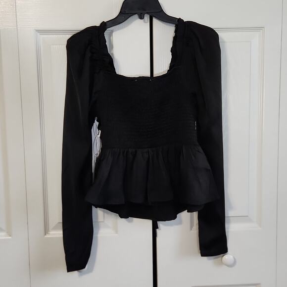 Six Fifty Womens Black Ruby Blouse Size SM Smocked Puff Shoulders Milkmaid Goth - Picture 2 of 12
